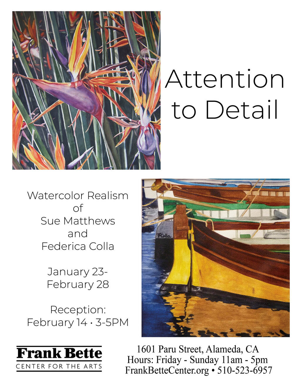Frank Bette Frank Bette Center for the Arts  Alameda  Watercolor Realism Exhibition promotion flier on Digifli com