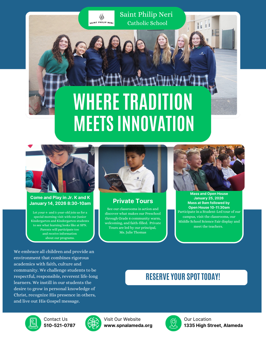  Saint Philip Neri Catholic School  Alameda  Educational Events promotion flier on Digifli com
