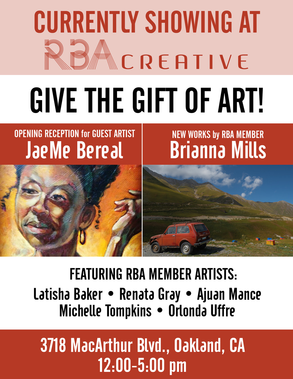 RBA Creative Currently Showing at RBA Creative     Give the Gift of Art  promotion flier on Digifli com