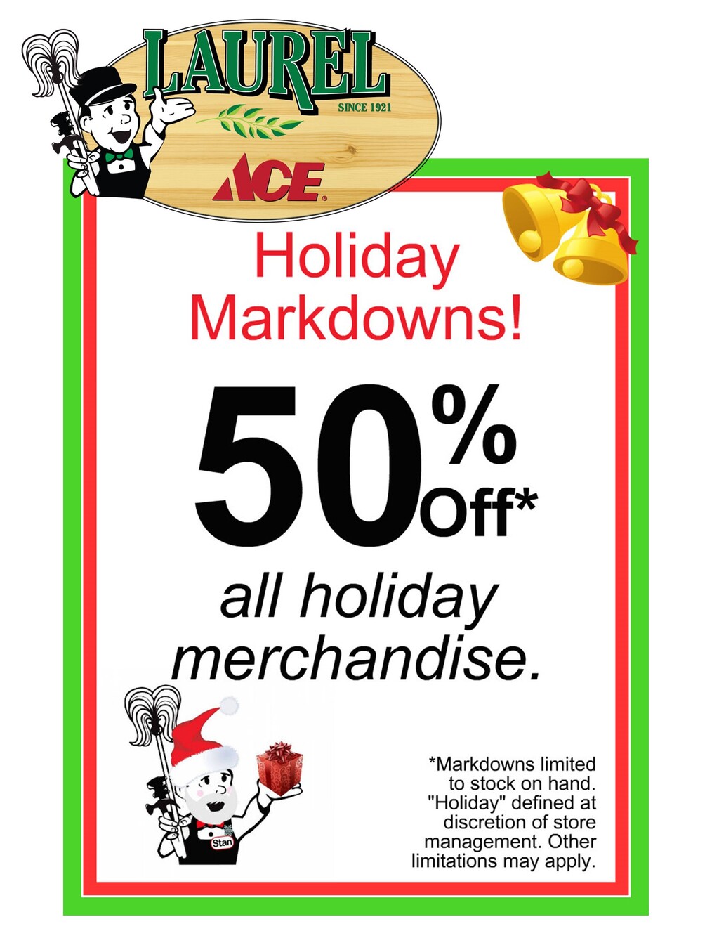 Laurel Ace Hardware AUREL Holiday Markdowns Since 1921  promotion flier on Digifli com