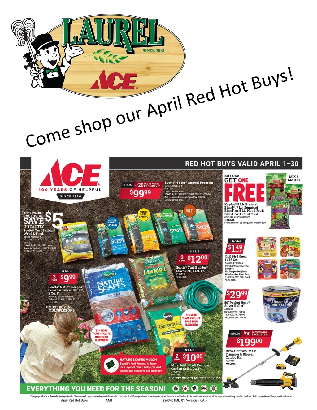 Laurel Ace Hardware Ace Red Hot Buys  Valid April 1 30 promotion flier on Digifli com
