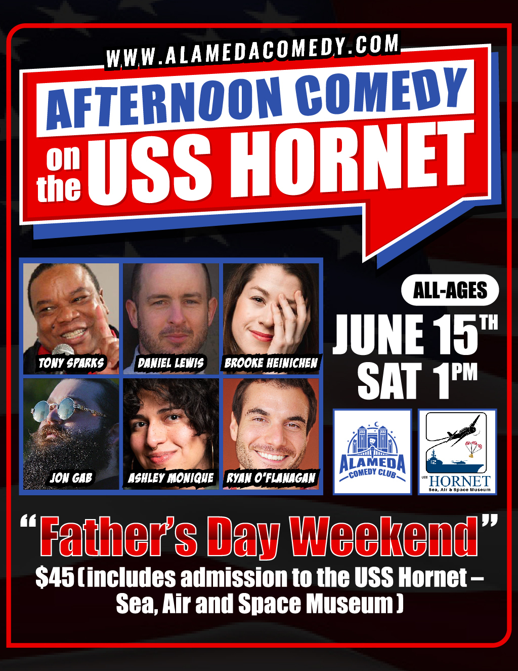 USS Hornet   Sea  Air and Space Museum Laughs Ahoy  Afternoon Comedy on the USS Hornet promotion flier on Digifli com