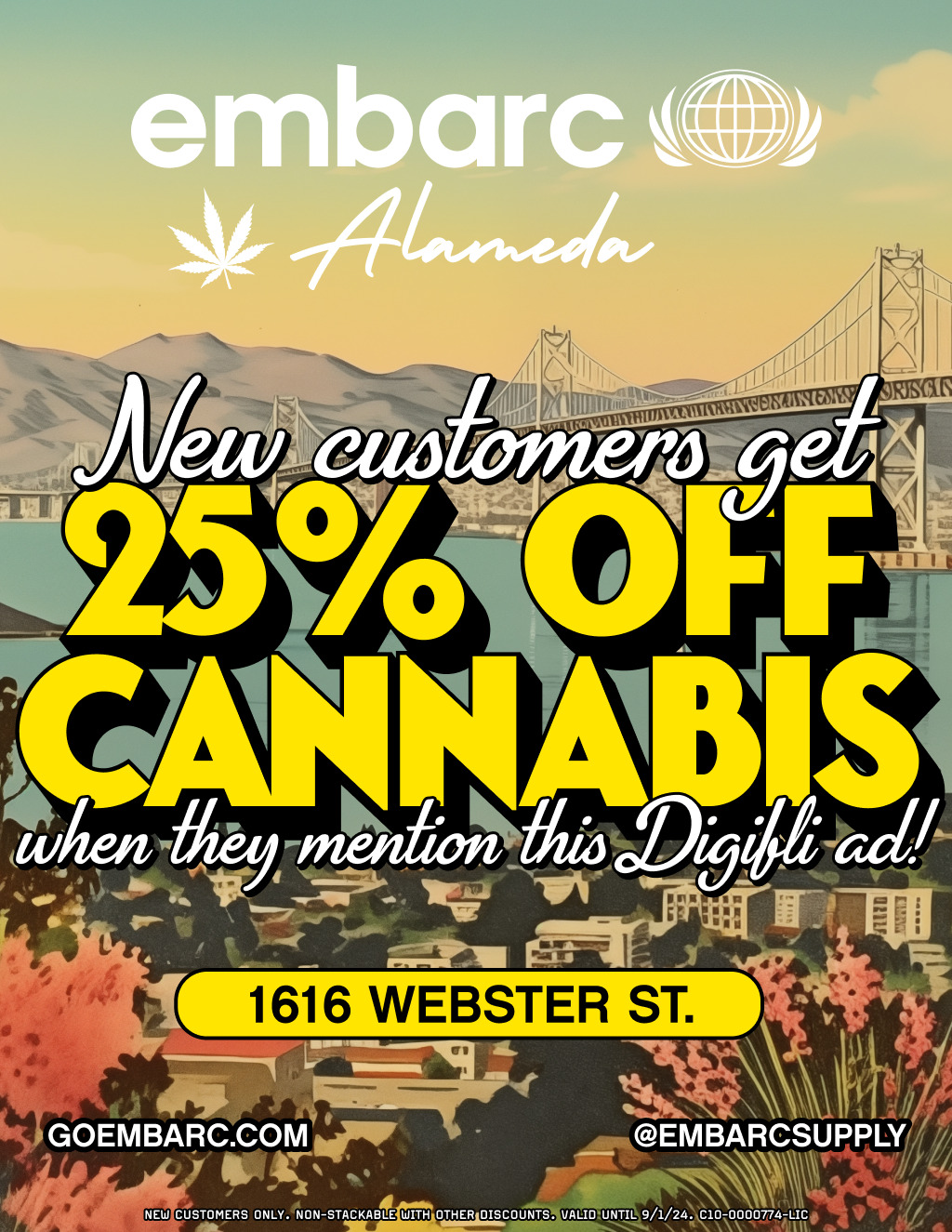 Embarc Alameda Cannabis Dispensary New Customers Get 25  off at Embarc Alameda Dispensary  promotion flier on Digifli com