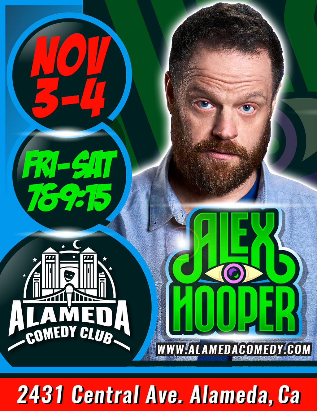 Alameda Comedy Club Get Ready for a Riot of Laughter at Hooper Comedy Club promotion flier on Digifli com