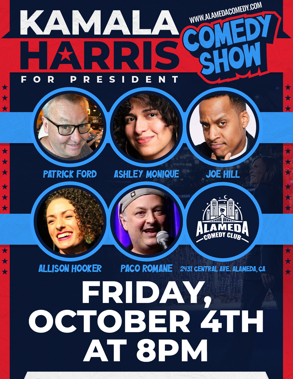 Alameda Comedy Club Laugh the Night Away at Alameda Comedy Club  Don t Miss the Kamala Harris Comedy Show  promotion flier on Digifli com