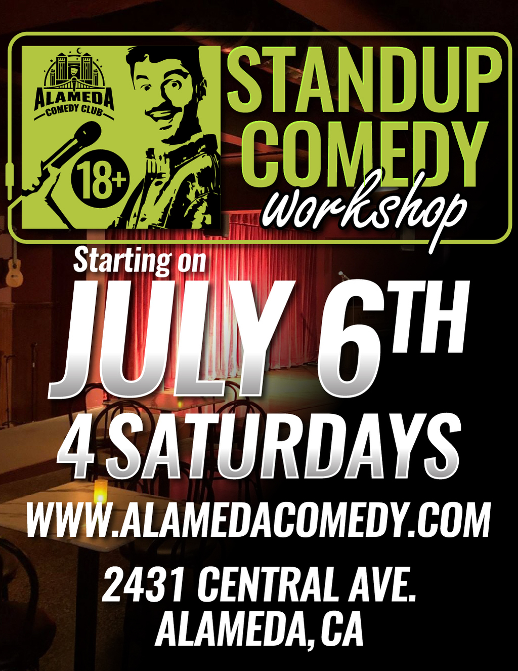 Alameda Comedy Club Unlock Your Inner Comedian at Alameda Comedy Club   s Stand Up Workshop promotion flier on Digifli com