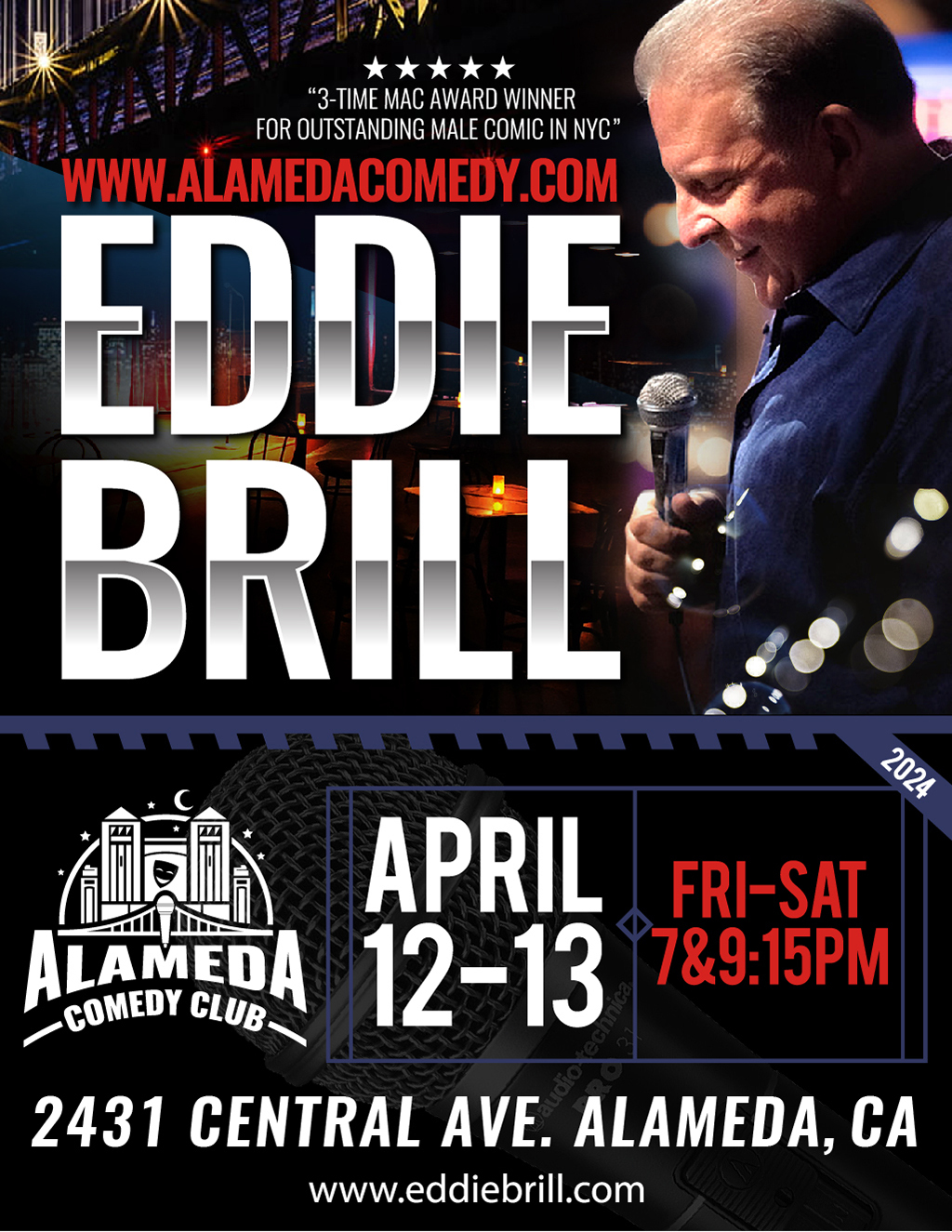 Alameda Comedy Club 3 TIME MAC AWARD WINNER FOR OUTSTANDING MALE COMIC IN NYC promotion flier on Digifli com