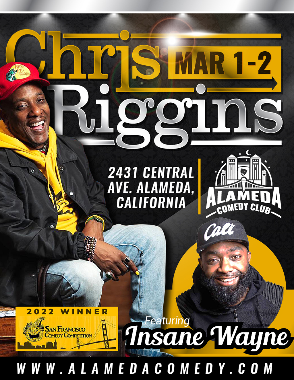 Alameda Comedy Club Chris Bas to Perform at Alameda Comedy Club in March promotion flier on Digifli com