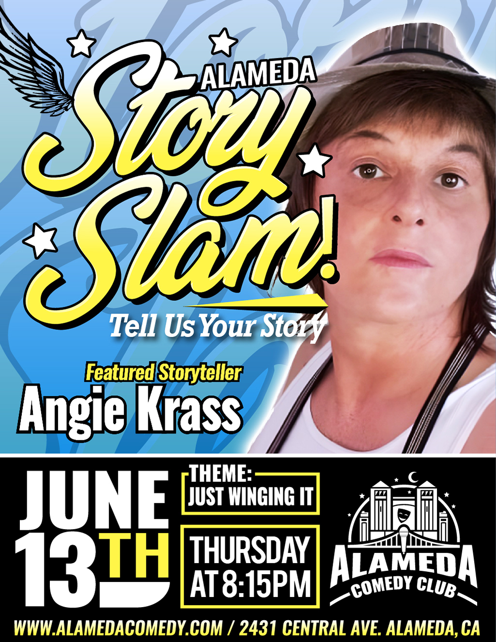 Alameda Comedy Club Get Ready to Laugh and Share at Alameda Story Slam  promotion flier on Digifli com