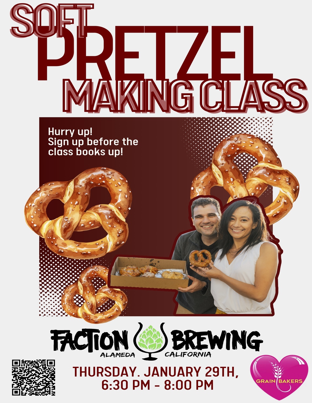 Faction Brewing Faction Brewing  Alameda  Soft Pretzel Making Class promotion flier on Digifli com