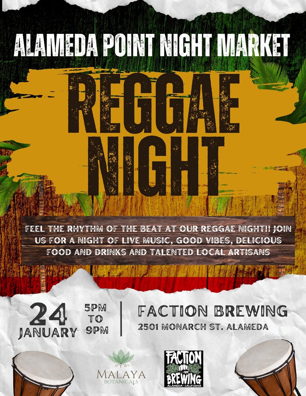 Faction Brewing Feel the Vibe  Reggae Night at Faction Brewing  Alameda  promotion flier on Digifli com