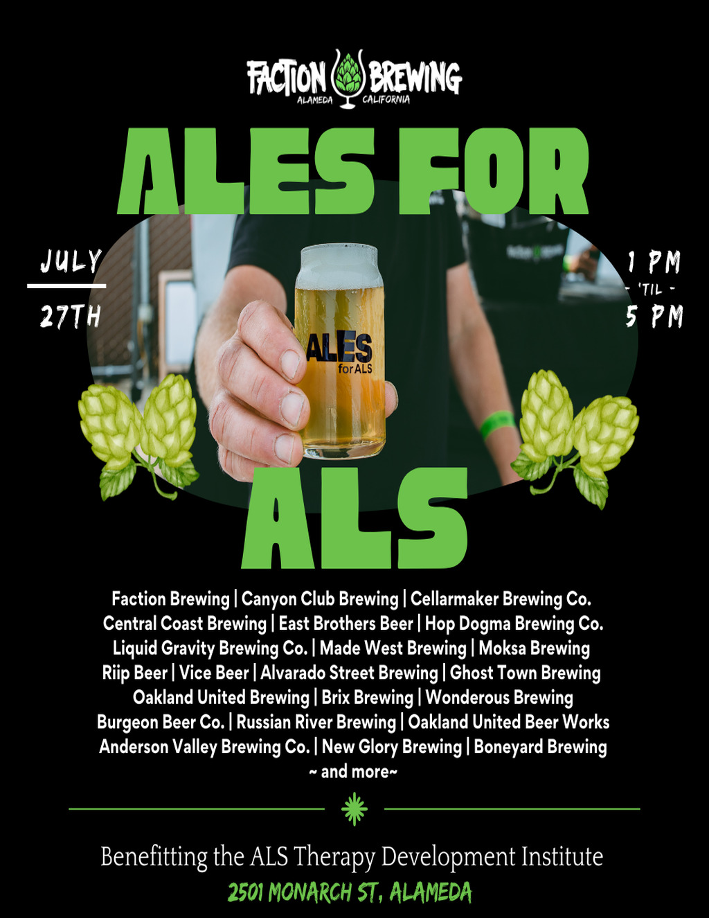 Faction Brewing Unleash the Hops  Ales for ALS at Faction Brewing promotion flier on Digifli com