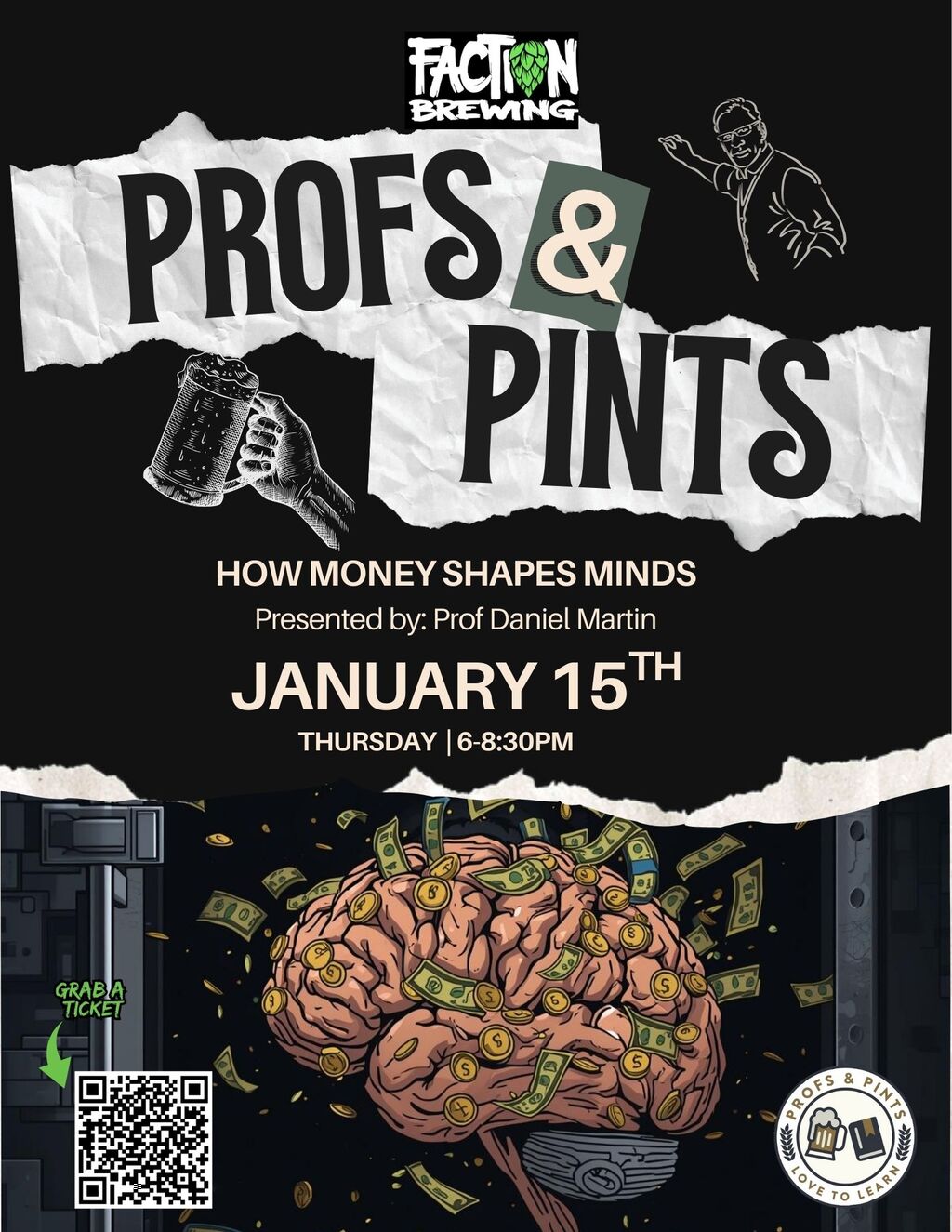 Faction Brewing Faction Brewing  Alameda  Profs   Pints Event promotion flier on Digifli com