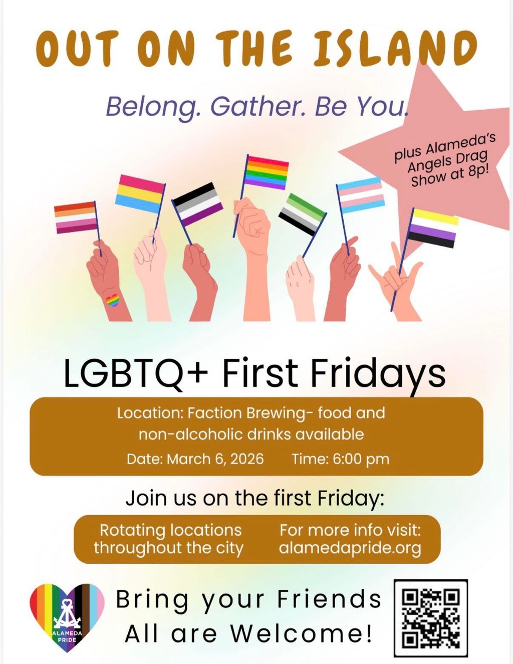 Faction Brewing Faction Brewing  Alameda  LGBTQ  First Fridays Event promotion flier on Digifli com