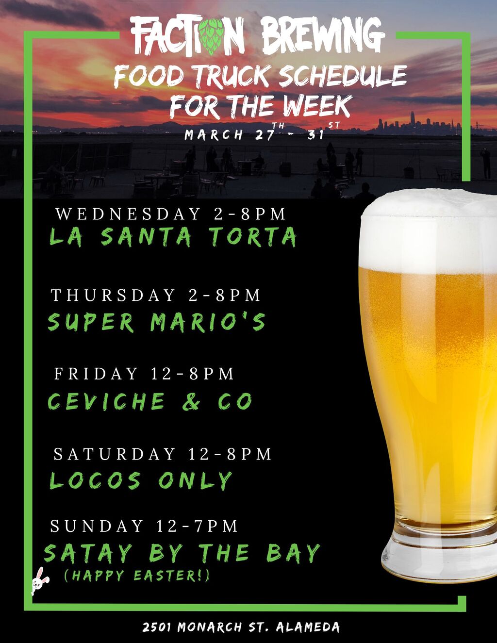 Faction Brewing FACT N BREWING FOOD TRUCK SCHEDULE FOR THE WEEK promotion flier on Digifli com