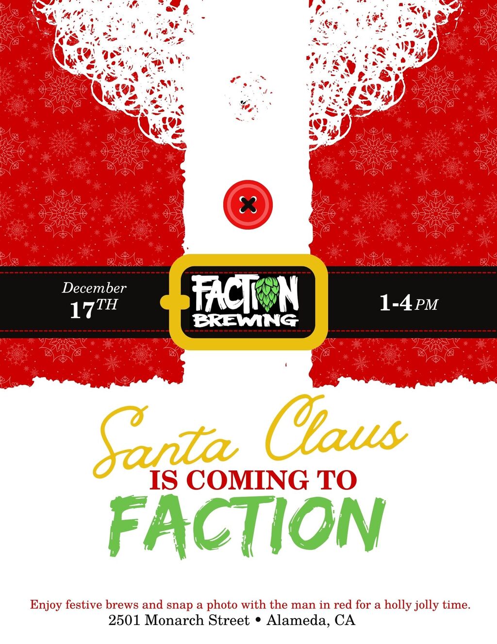 Faction Brewing Welcome Santa Claus to Faction Brewing  promotion flier on Digifli com