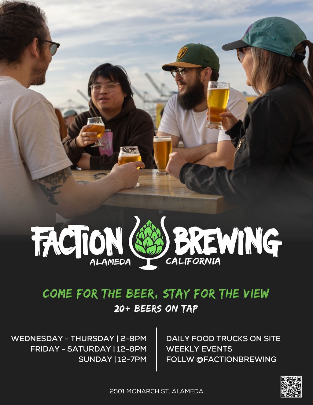 Faction Brewing Come for the Beer  Stay for the View at Faction Brewing in Alameda  California promotion flier on Digifli com