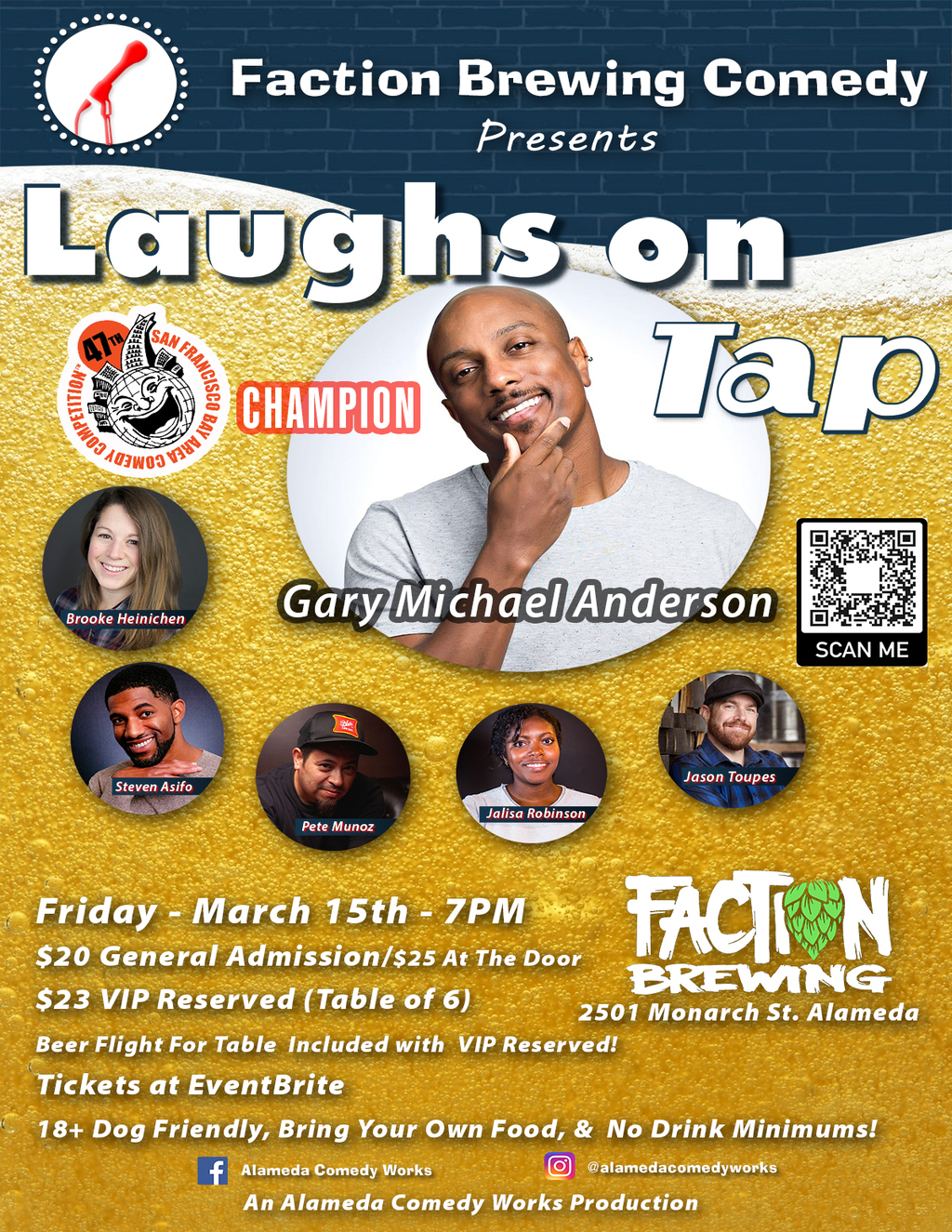 Faction Brewing Faction Brewing Comedy Presents Laughs on CHAMPION Tap promotion flier on Digifli com