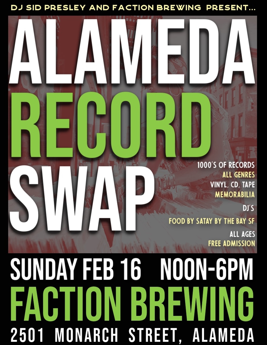 Faction Brewing Spin into Fun at Faction Brewing  Your Ultimate Record Swap in Alameda  promotion flier on Digifli com