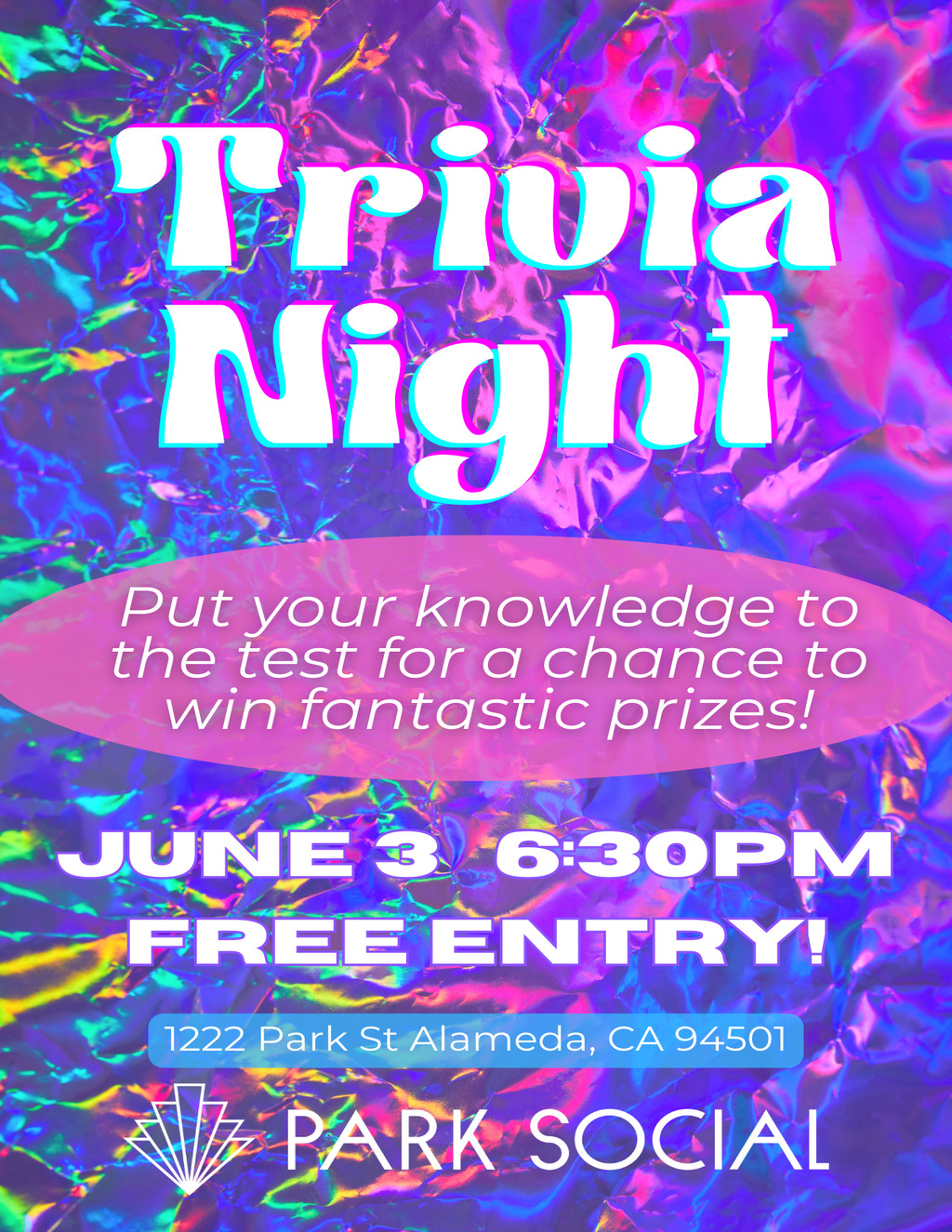 Park Social Trivia Night at Park Social promotion flier on Digifli com