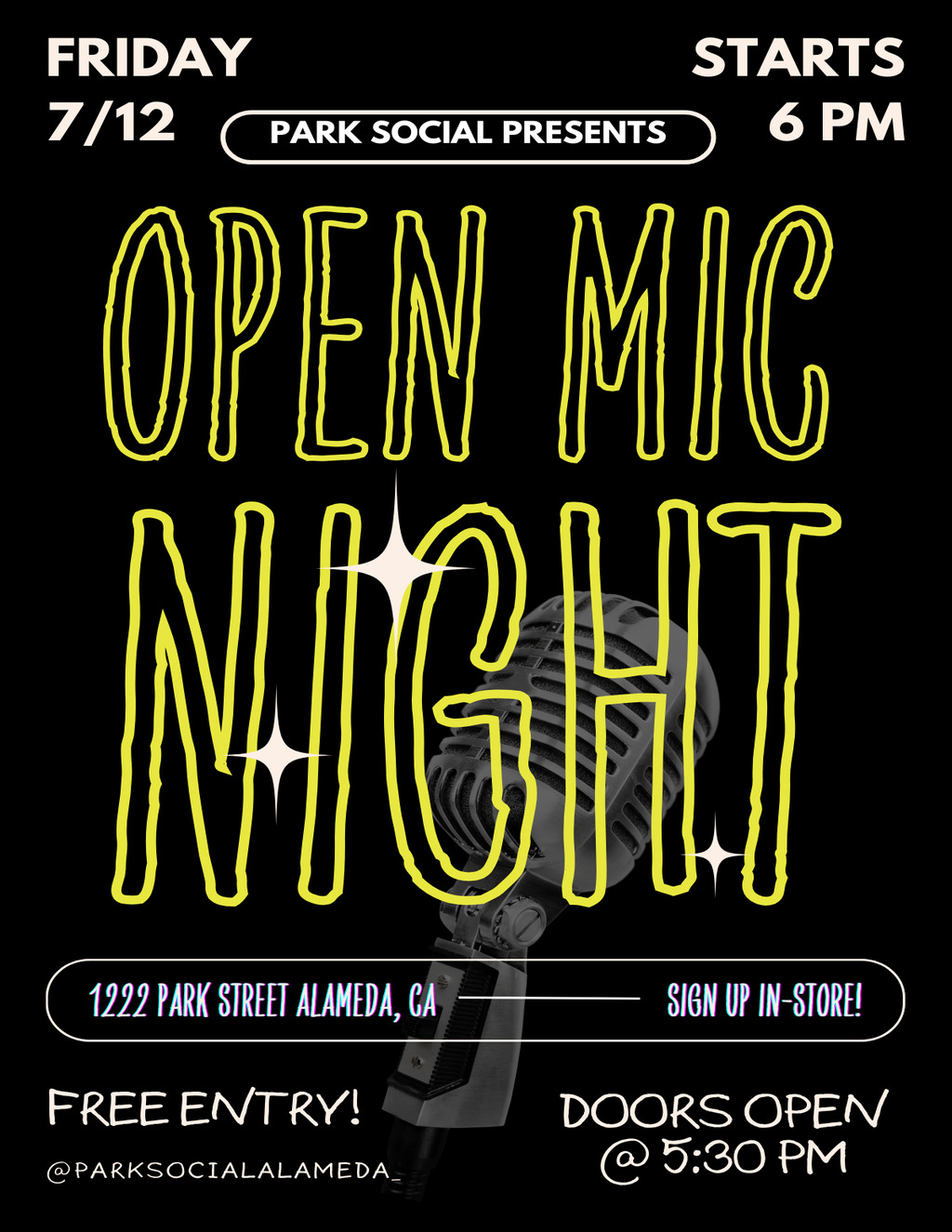 1222 Park St Your Night to Shine  Open Mic Night is Here  promotion flier on Digifli com