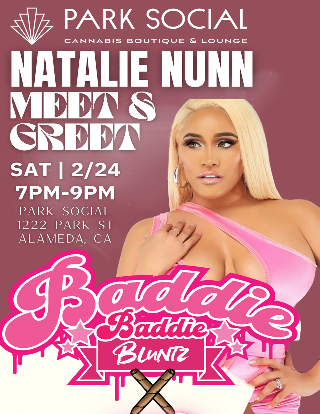 Park Social Park Social Presents  Meet   Greet with Natalie Nunn at Park Social Cannabis Boutique   Lounge promotion flier on Digifli com