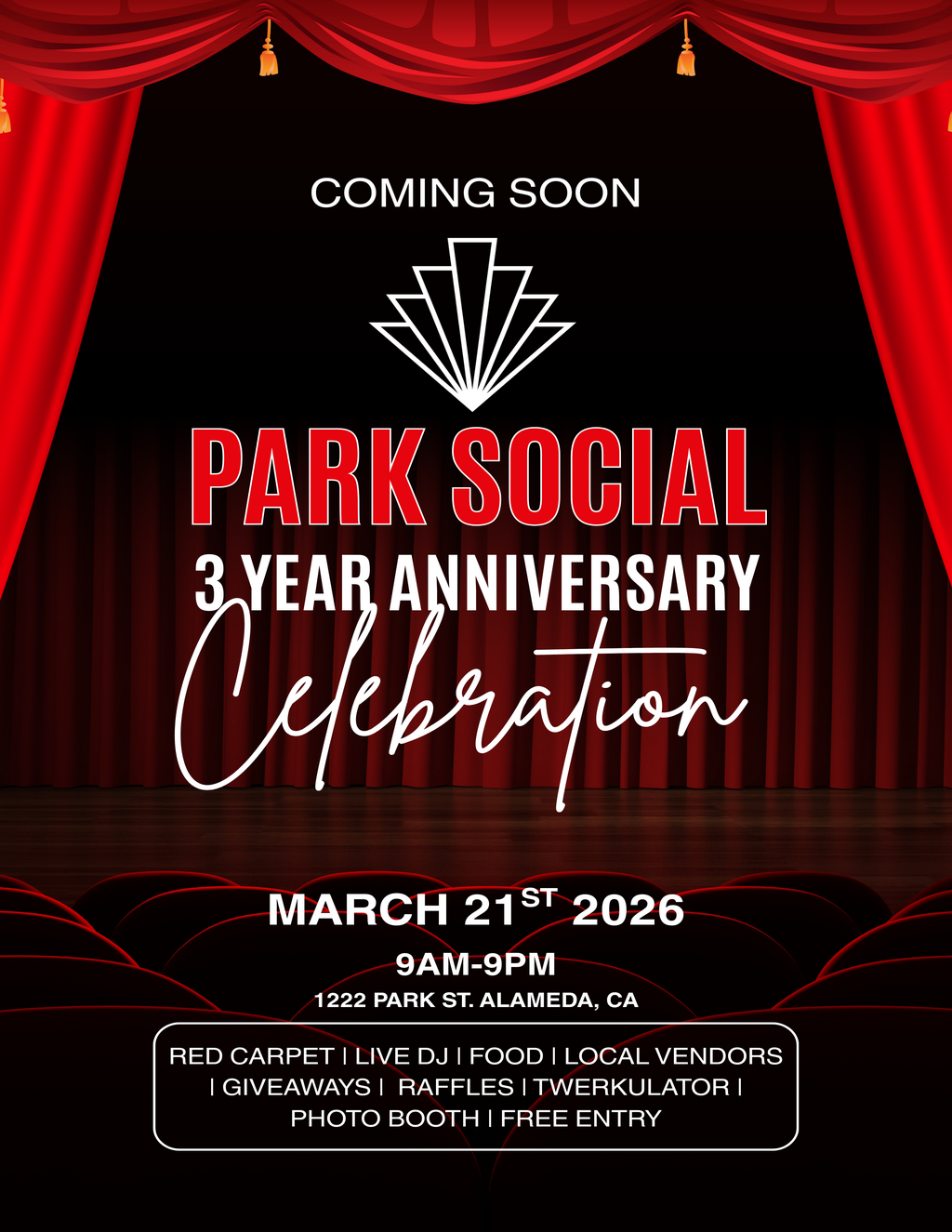 Park Social Park Social  Alameda   3 Year Anniversary Celebration promotion flier on Digifli com
