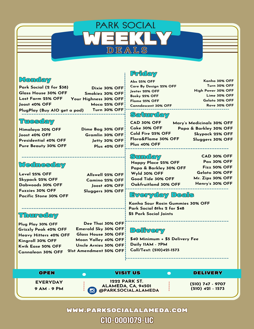 Park Social Park Social  Alameda   Weekly Deals and Discounts promotion flier on Digifli com