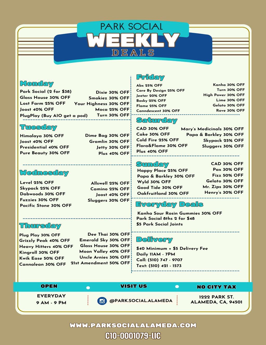 Park Social Park Social  Alameda   Weekly Deals and Discounts promotion flier on Digifli com