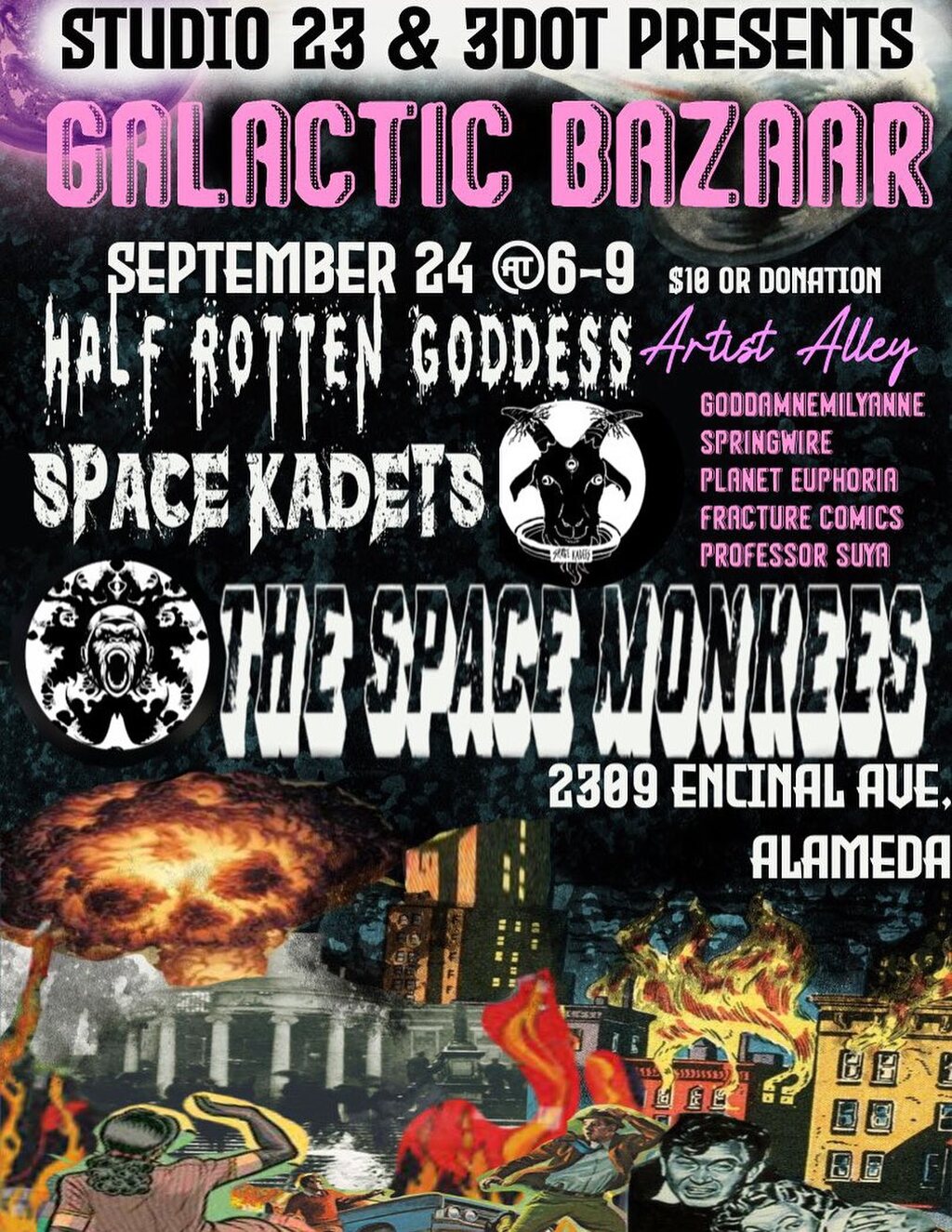 Digifli Community Bulletin Boards Galactic Bazaar at Studio 23   3Dot   A Night of Art  Music  and Community promotion flier on Digifli com