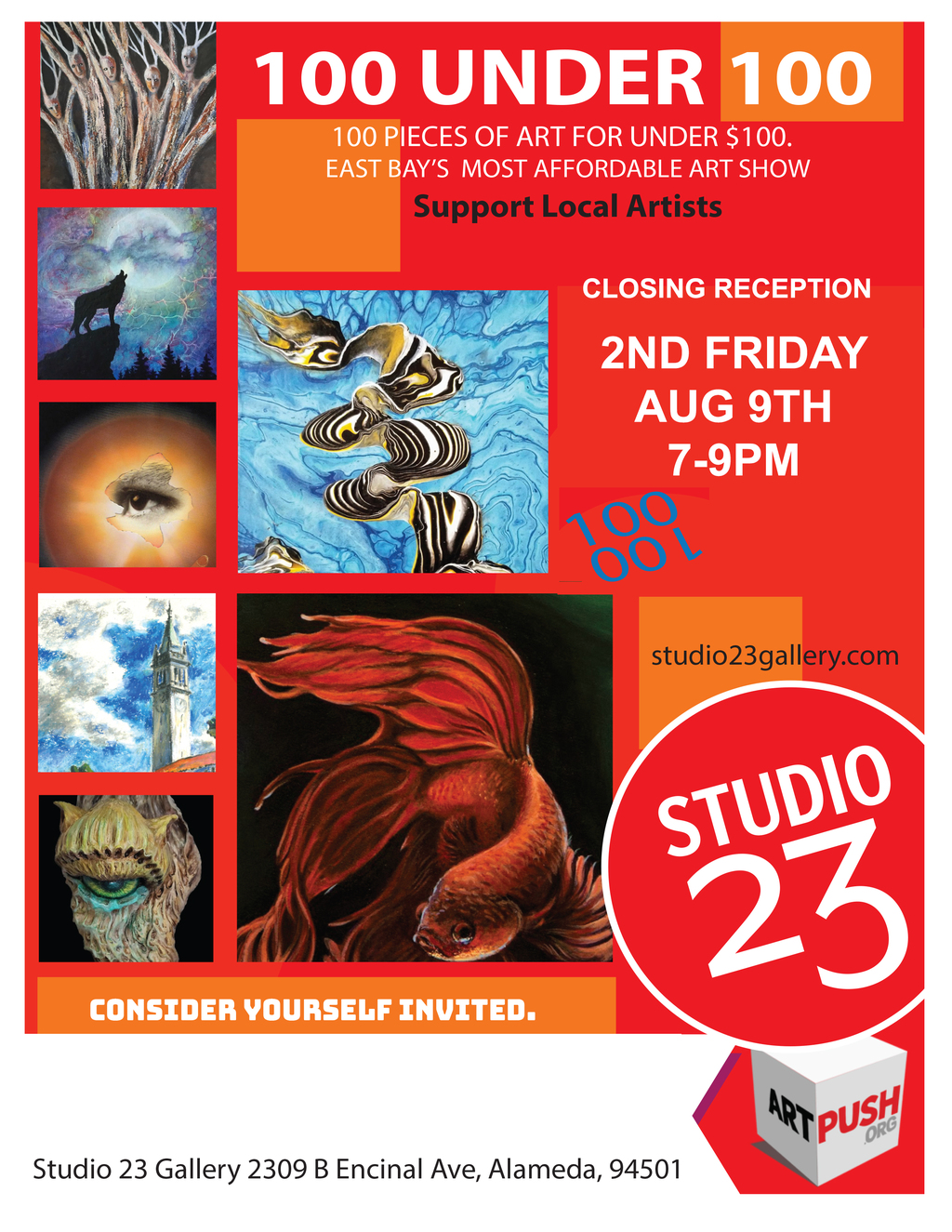 Studio 23 Gallery 100 Under 100  A Must See Art Show in Alameda  promotion flier on Digifli com