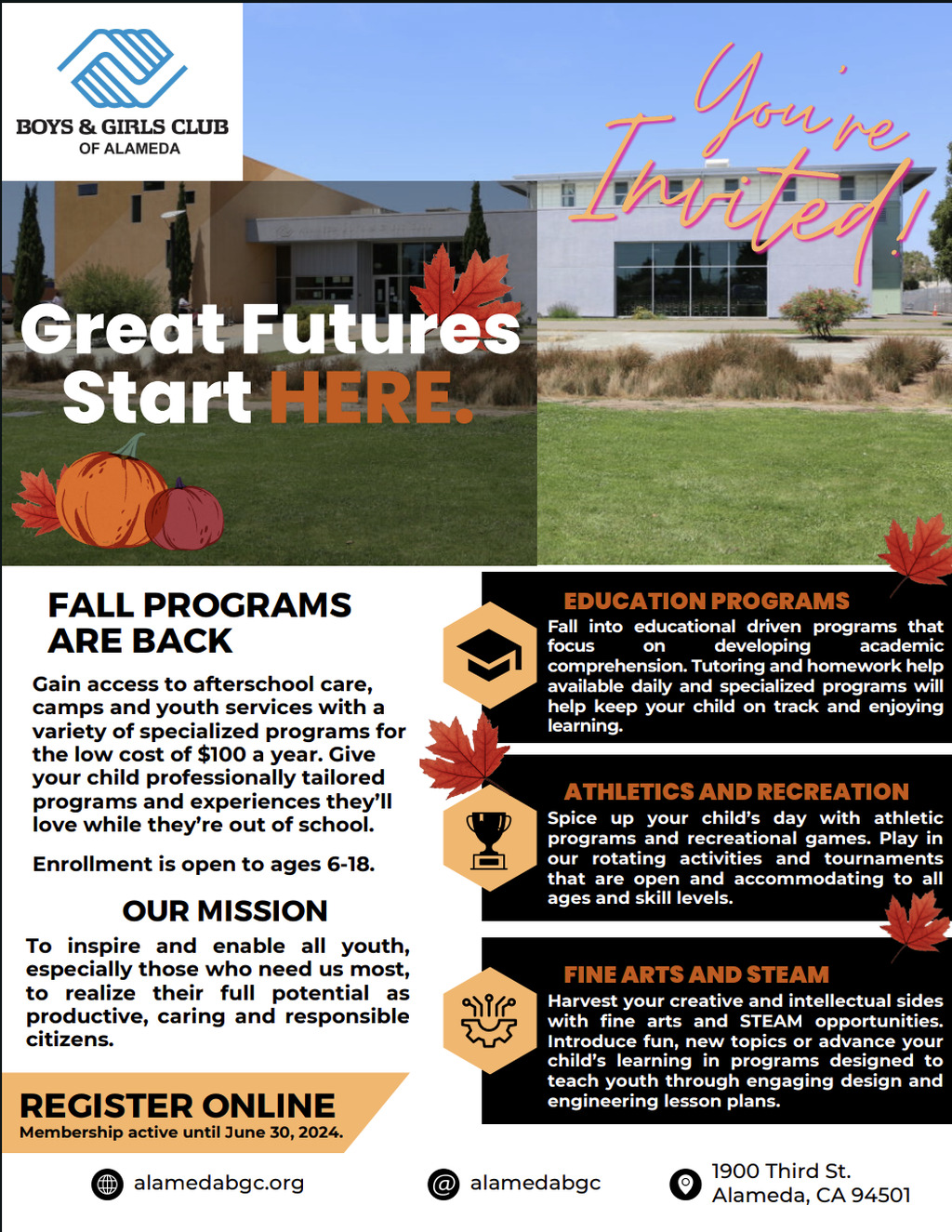 Digifli Community Bulletin Boards Boys   Girls Club of Alameda  Great Futures Start with Fall Programs  promotion flier on Digifli com