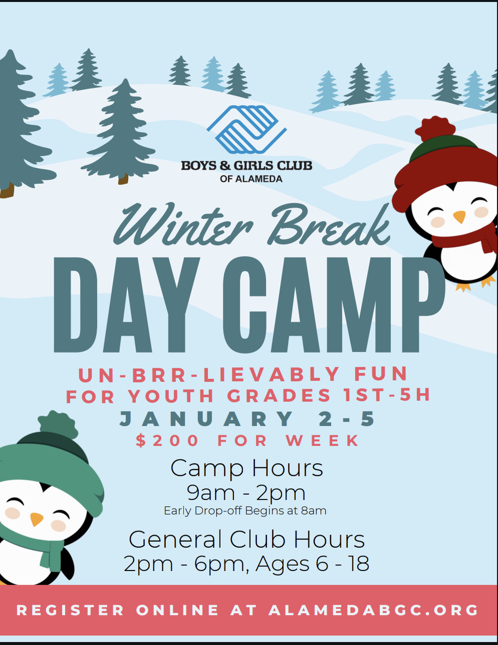 Digifli Community Bulletin Boards BOYS   GIRLS CLUB OF ALAMEDA Winter Break DAY CAMP is Un BRR Lievably Fun for Youth Grades 1st   5th promotion flier on Digifli com