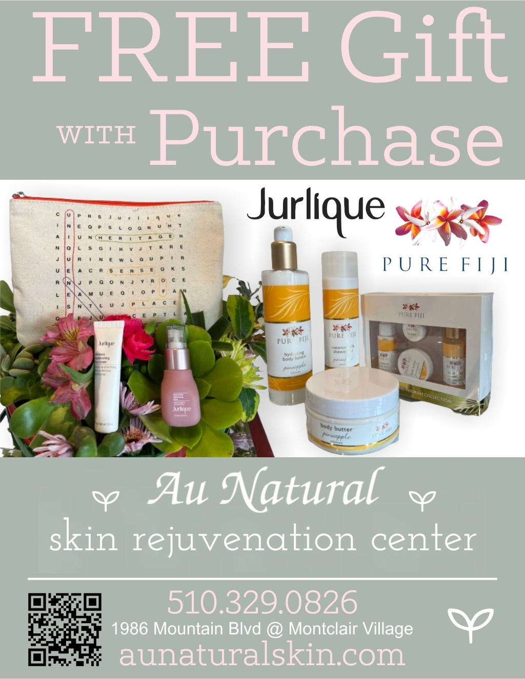 Au Natural skin Rejuvenating Center Discover the Power of Jurlique PUR Skin Rejuvenation Center in Montclair Village promotion flier on Digifli com