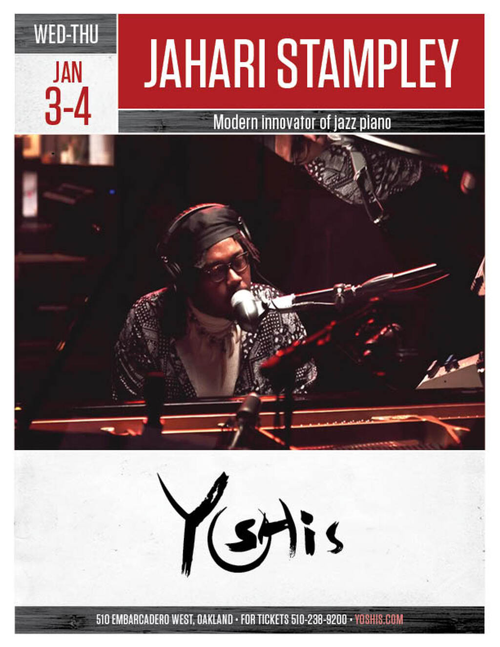 Yoshi s Join Us for Jazz Piano with Jan Jaharistampley promotion flier on Digifli com