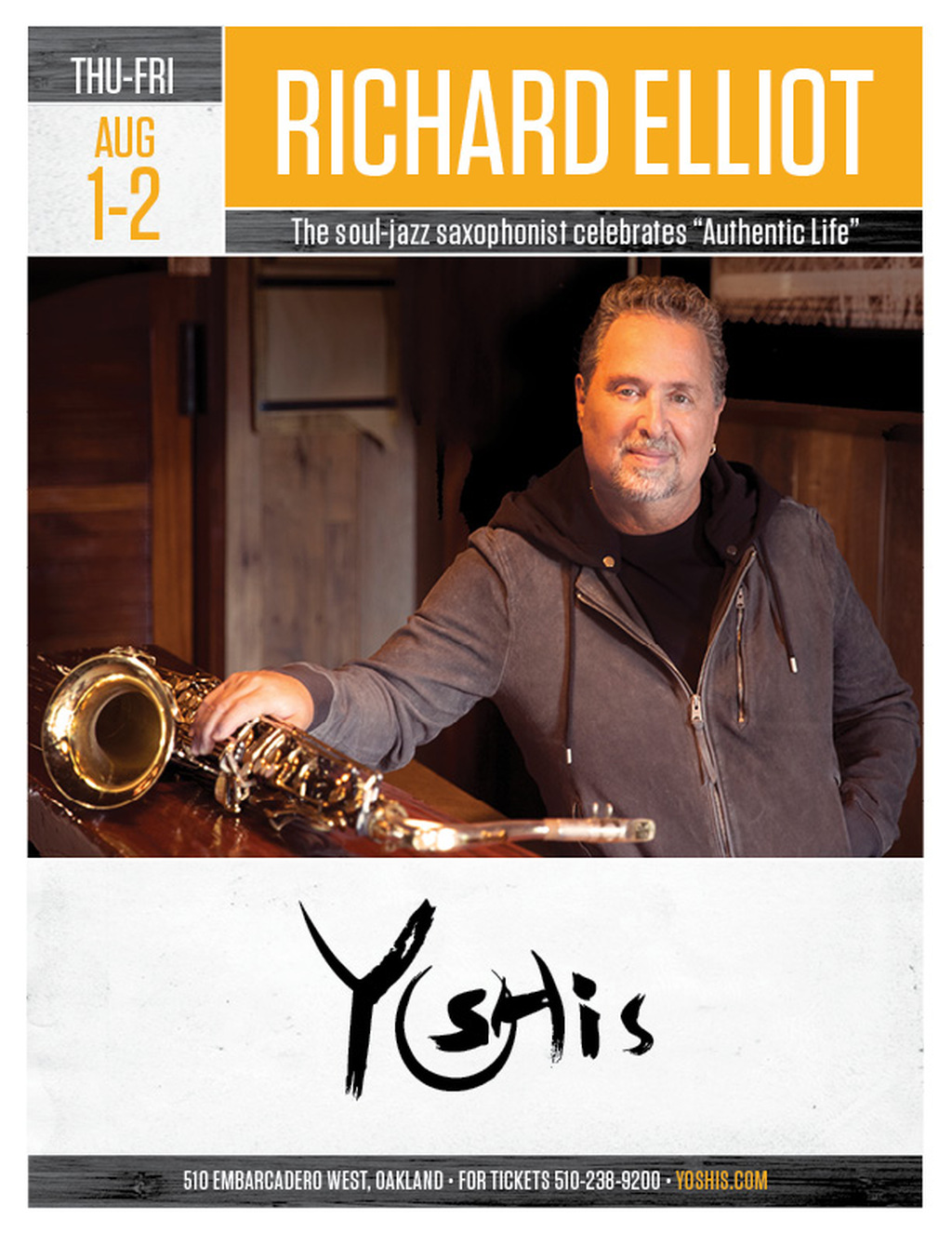 Yoshi s Get Ready for a Soulful Night with Richard Elliot  promotion flier on Digifli com