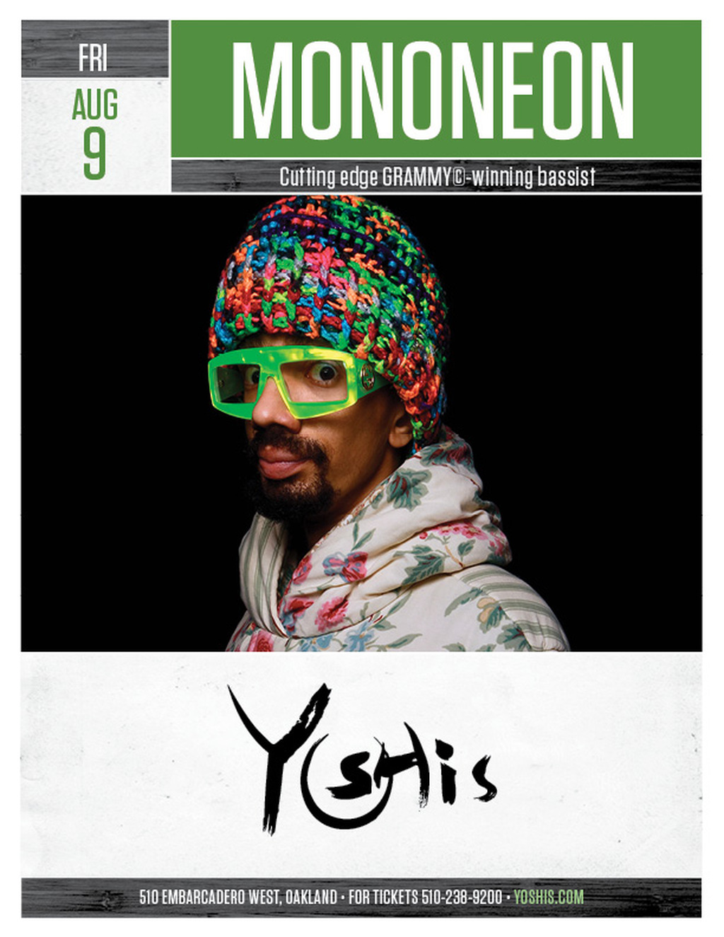 Yoshi s Get Ready to Groove with MonoNeon at Yoshi s  promotion flier on Digifli com