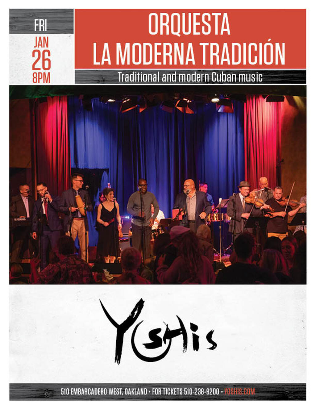 Yoshi s Experience the Best of Traditional and Modern Cuban Music at FRI ORQUESTA JAN LA MODERNA TRADICI  N promotion flier on Digifli com