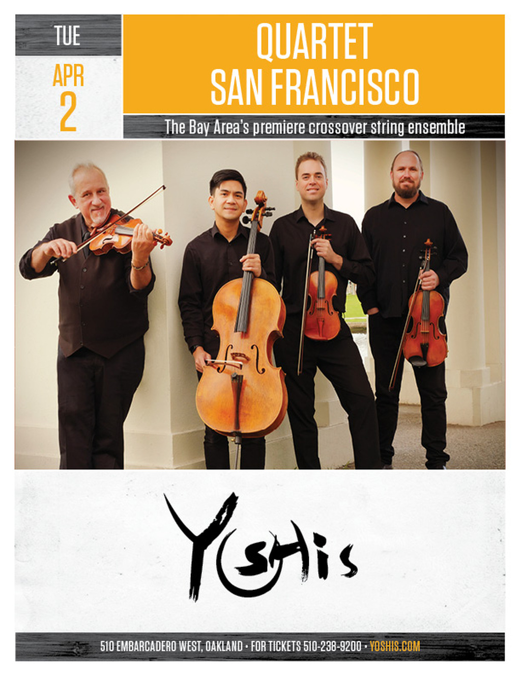 Yoshi s The Bay Area s Premiere Crossover String Ensemble promotion flier on Digifli com