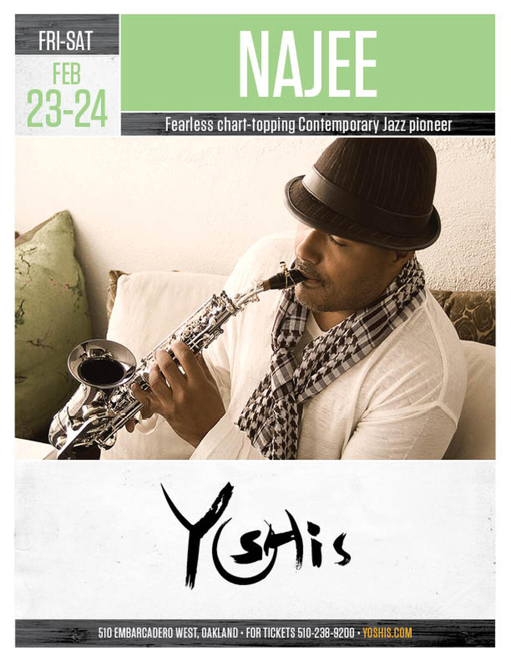 Yoshi s  strong Join Us at Yoshi s for A Night of Fearless Contemporary Jazz with Najee  strong  promotion flier on Digifli com