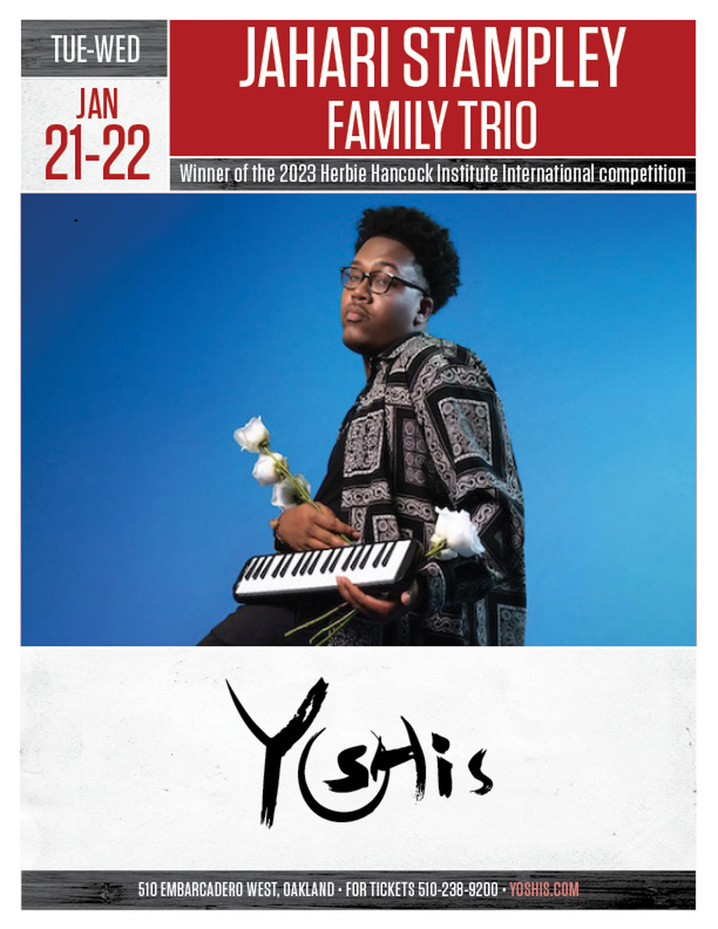 Yoshi s Experience the Magic of Jazz at Yoshi s Oakland  Get Ready for Jahari Stampley  promotion flier on Digifli com