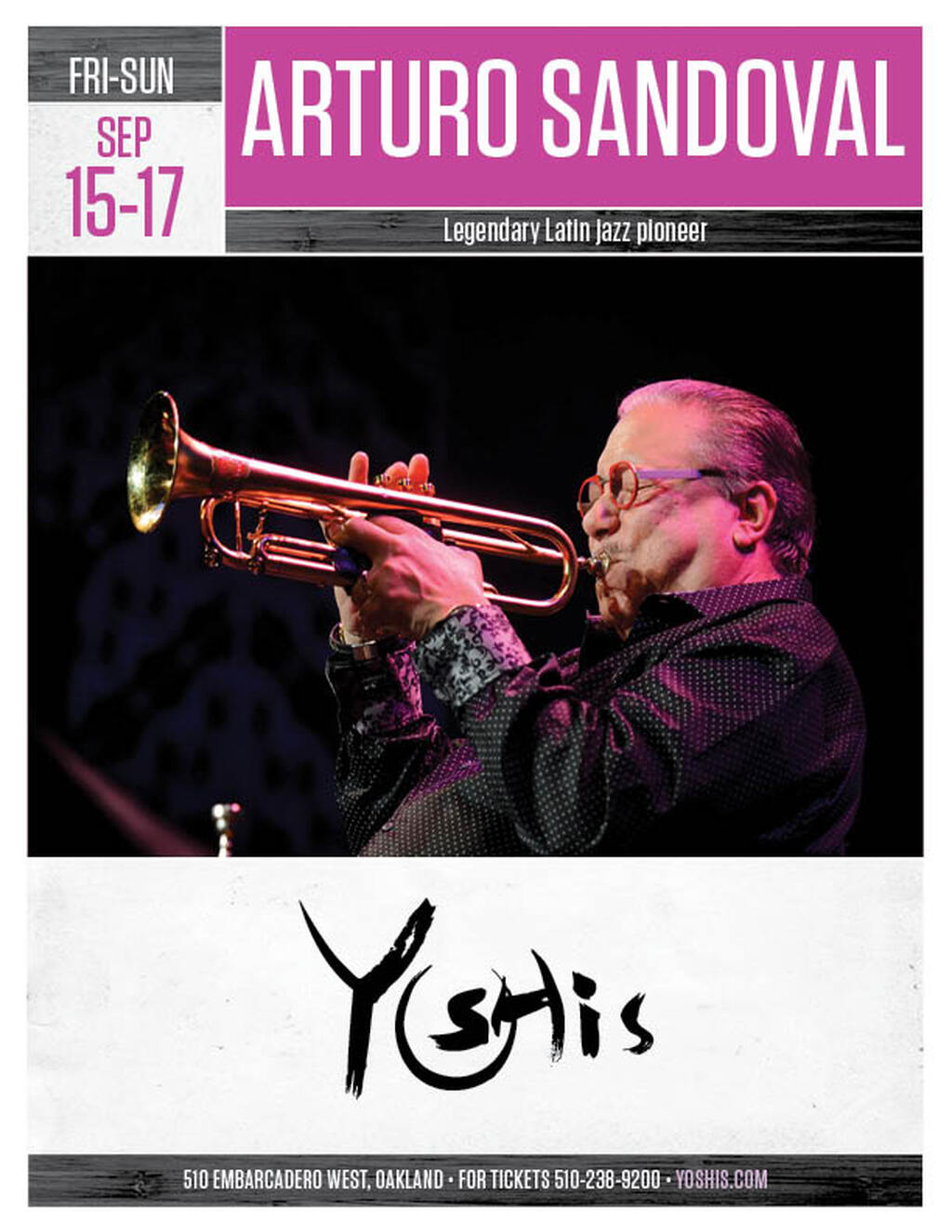 Yoshi s Legendary Latin Jazz at Yoshi s Oakland from Sept 15 to 17 promotion flier on Digifli com