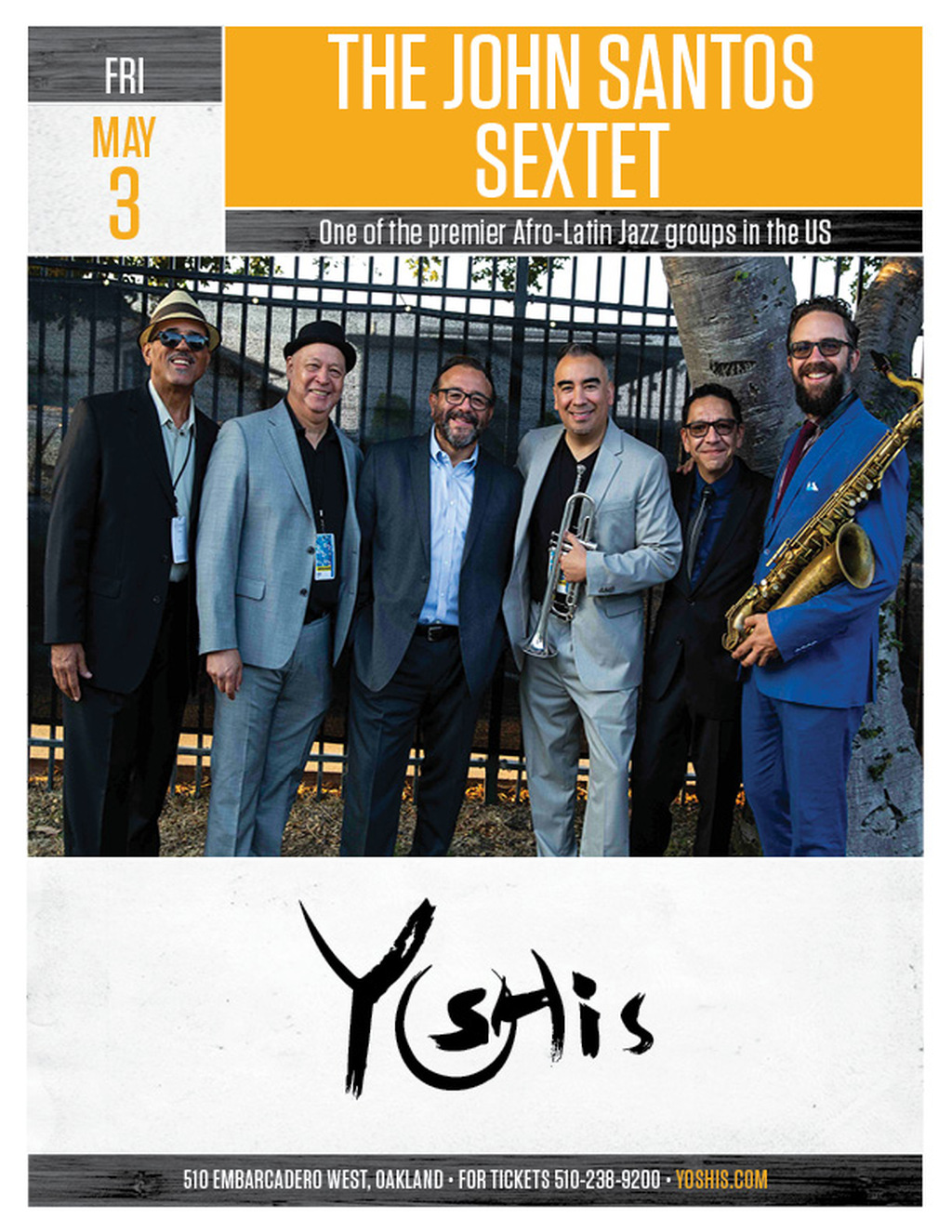 Yoshi s The John Santos May Sextet  Bringing Afro Latin Jazz to Yoshi s promotion flier on Digifli com