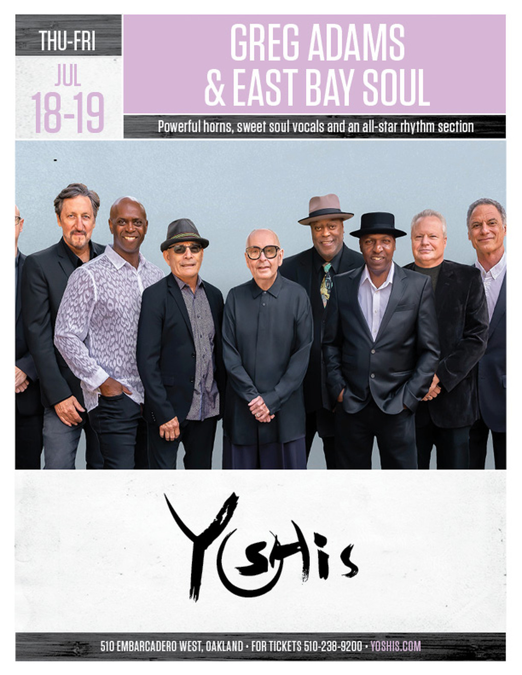 Yoshi s Get Ready to Groove with Greg Adams   East Bay Soul at Yoshi s  promotion flier on Digifli com