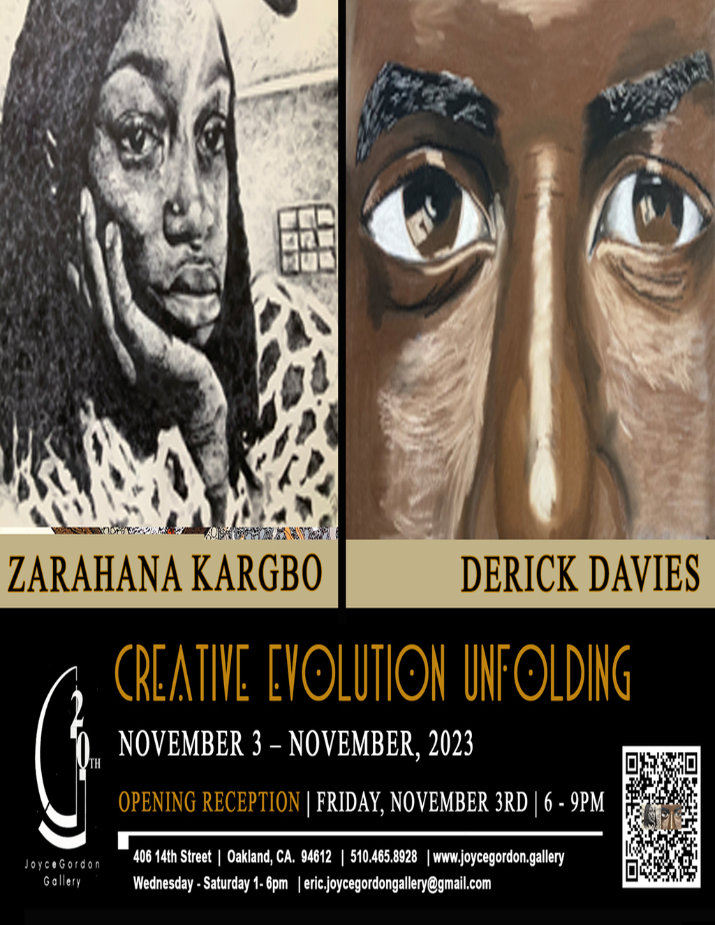 Joyce Gordon Gallery The Creative Evolution of Zarahana Kargbo and Derick Davies Unfolds promotion flier on Digifli com