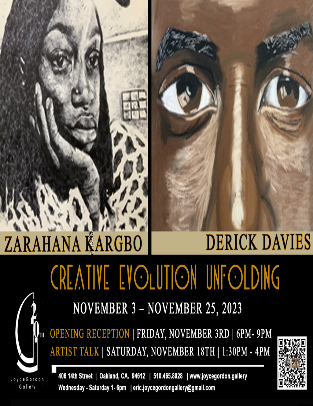 Joyce Gordon Gallery Introducing Creative Evolution  Zarahana Kargbo Derick Davies promotion flier on Digifli com