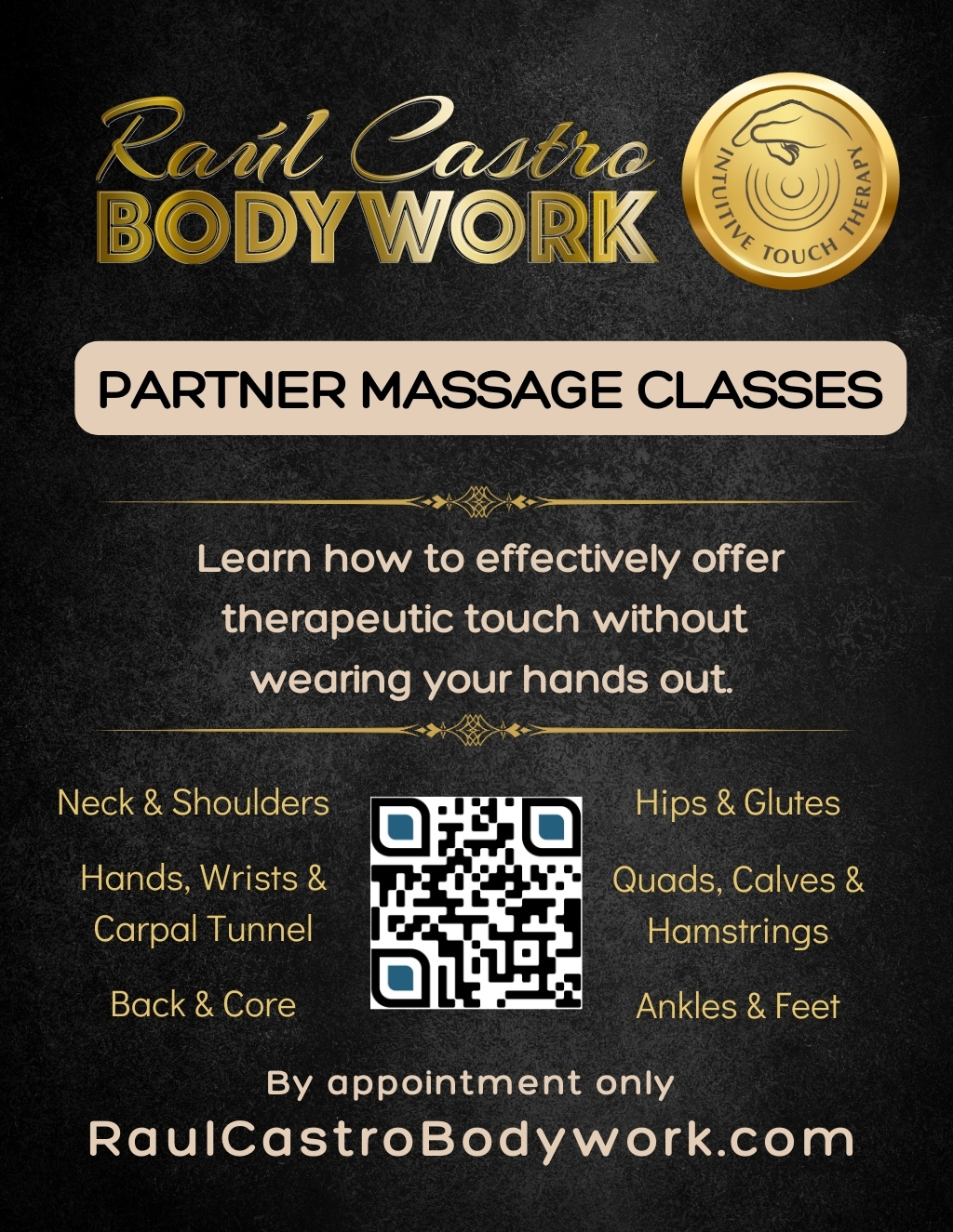 Raul Castro Bodywork Learning the Art of Therapeutic Touch with Raul Castro promotion flier on Digifli com