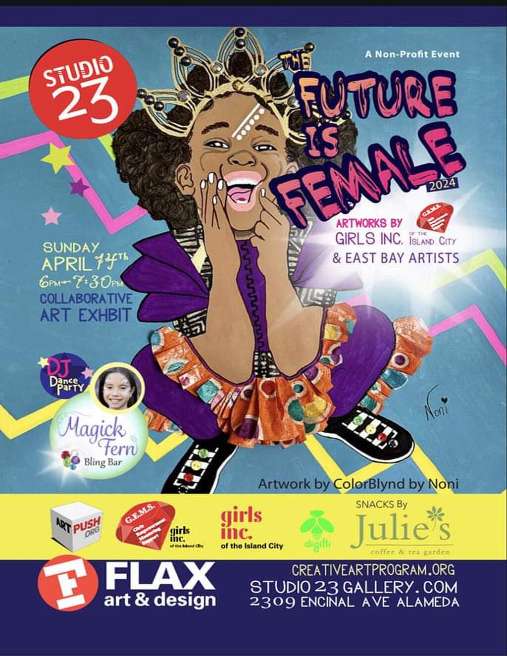 Studio 23 Gallery STUDIO 23 GALLERY PRESENTS  A Non Profit Event Celebrating FUTURE 2024 ARTWORKS BY SUNDAY GIRLS INC  promotion flier on Digifli com