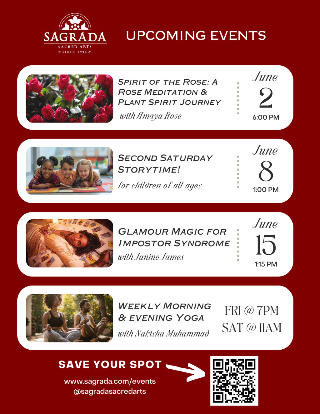 Sagrada Sacred Arts Sagrada Upcoming Events  June promotion flier on Digifli com