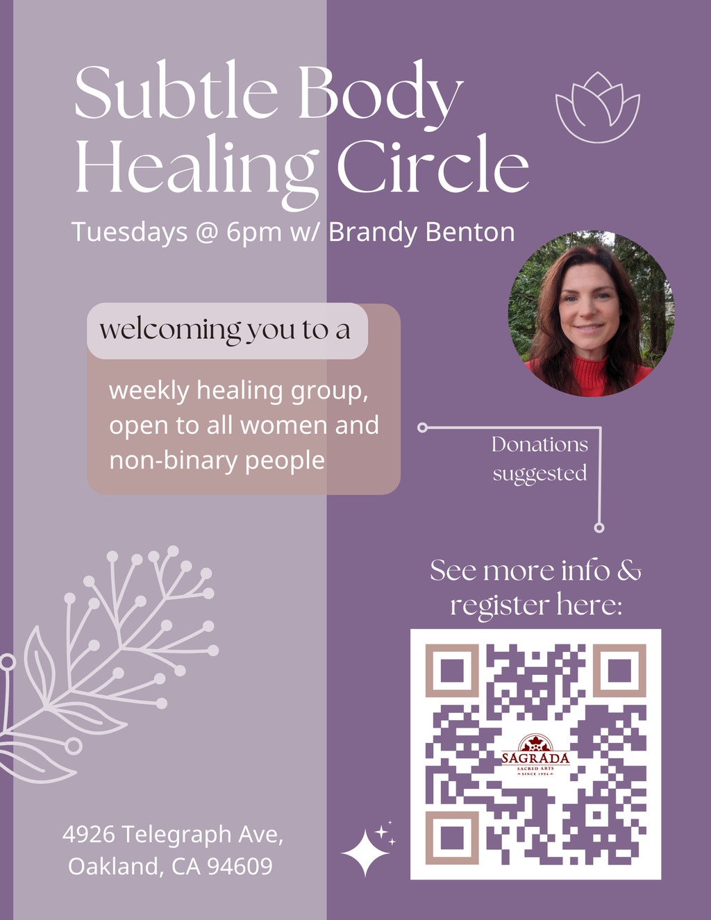 Sagrada Sacred Arts Join Our Weekly Subtle Body Healing Circle promotion flier on Digifli com